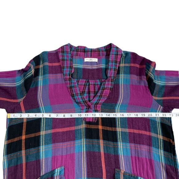 Natural Life Plaid Flannel Tunic Top Purple Black Sz Large Comfy Pockets - Picture 5 of 7